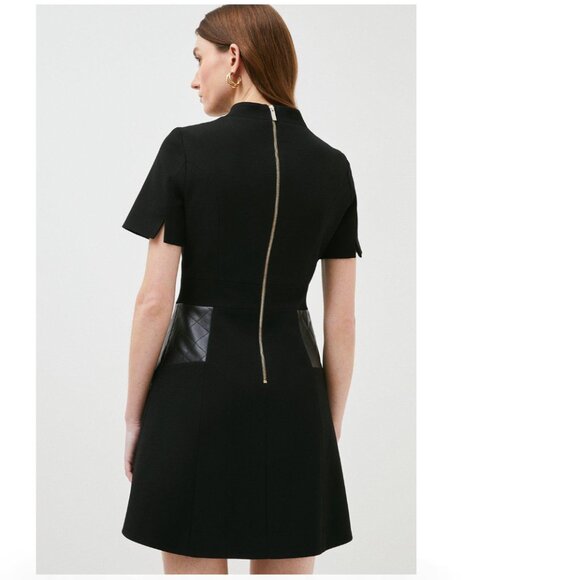 Structured Crepe Pu Contrast A Line Dress - Picture 4 of 6